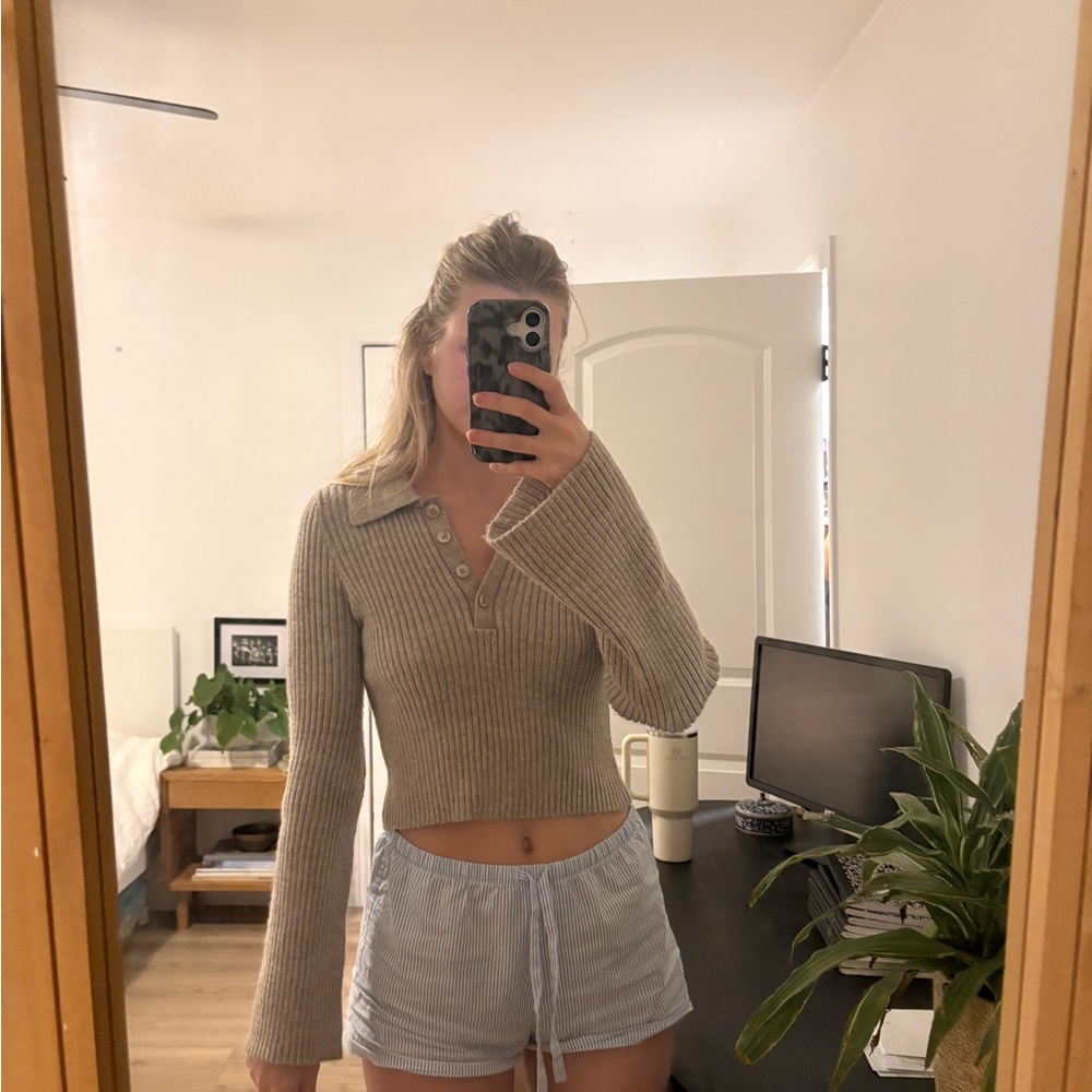 Mango Light Beige Ribbed Knit Top - Picture 4 of 4